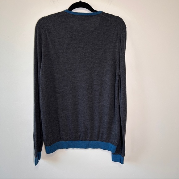 Ted Baker Men’s Size XL (5) Merino Wool Charcoal Sweater with Teal Trim Office - Picture 3 of 9